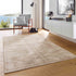 Kurzflor Teppich Viskose Handgewebt | Flauschiger Flachflor fürs Wohnzimmer, Esszimmer, Schlafzimmer oder Kinderzimmer | Beige